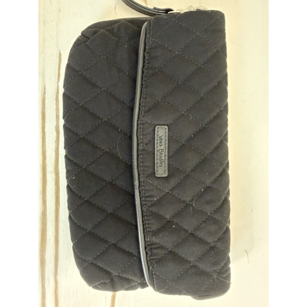 Vera Bradley Black Quilted Cosmetic Makeup Bag Travel Toiletry Case Zip Pouch